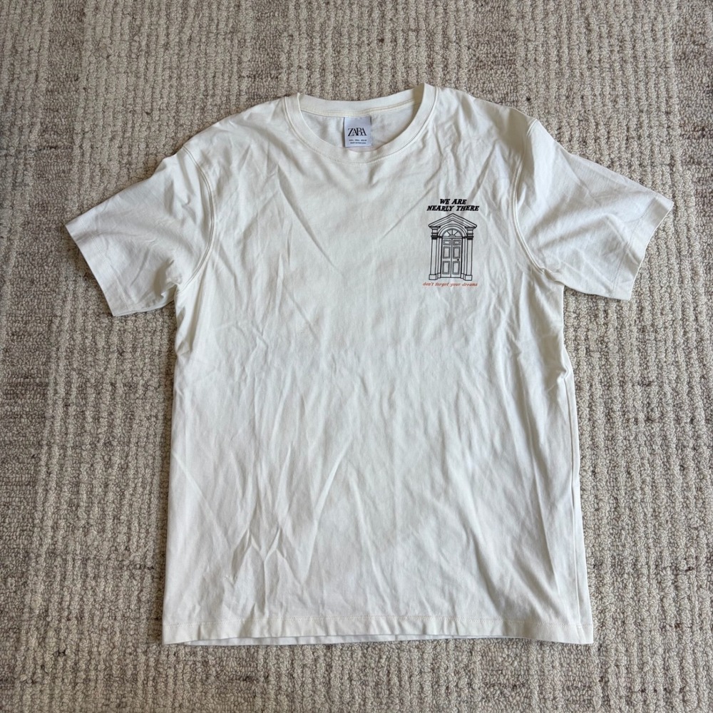 Zara Flawless Home Graphic T-Shirt Off-White Cream Paris France Mens Large